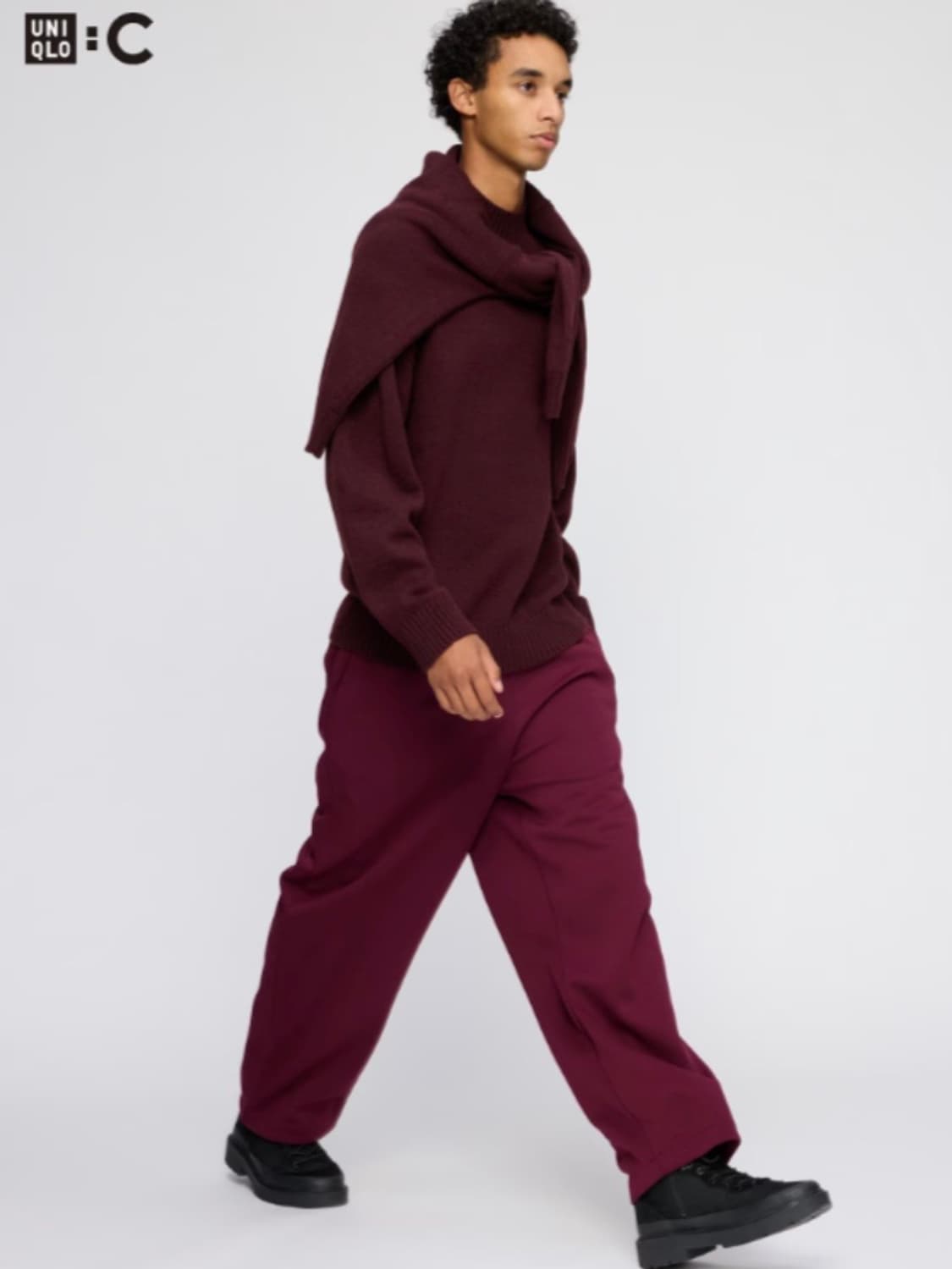 유니클로 C 스웨트 와이드 팬츠 와인 S 상품이미지1