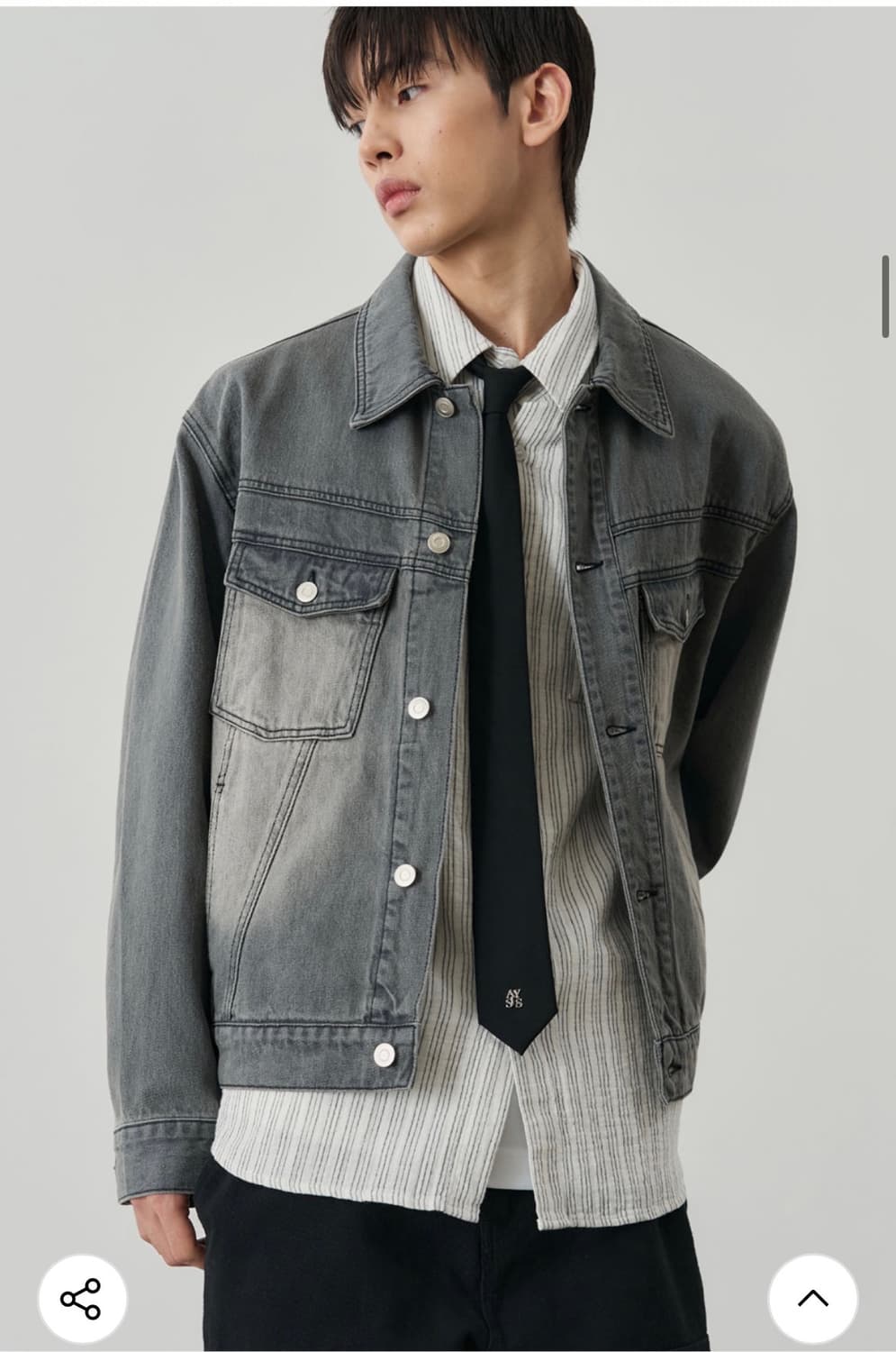 (L) 알리스 오블리크 브러쉬드 워싱 데님 자켓 [빈티지그레이] 상품이미지3