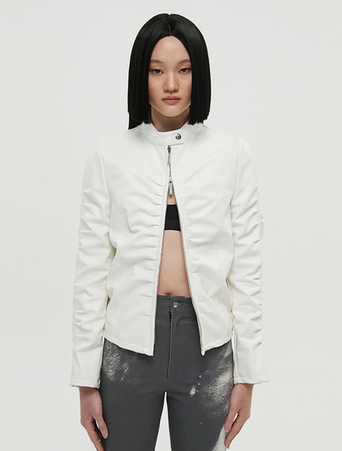 nache 나체 셔링 레더 자켓 화이트 우먼 사이즈 상품이미지1