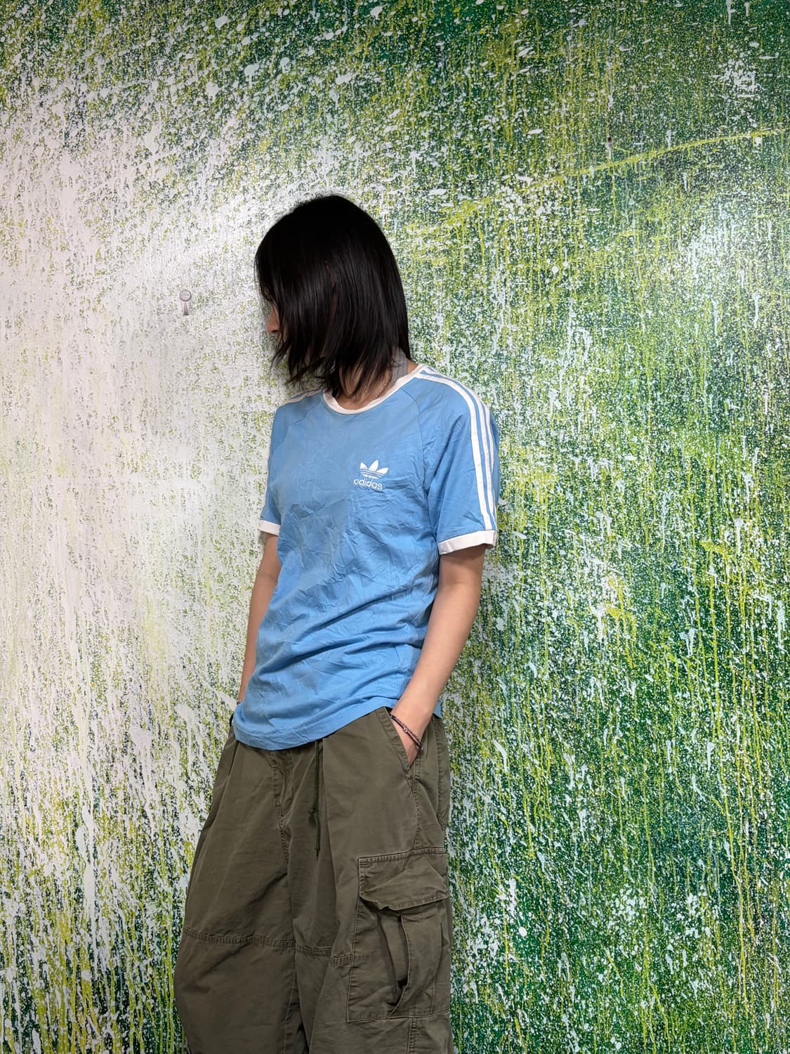 아디다스 대대장 소라색 스카이블루 링거티 반팔 티셔츠 M 상품이미지6