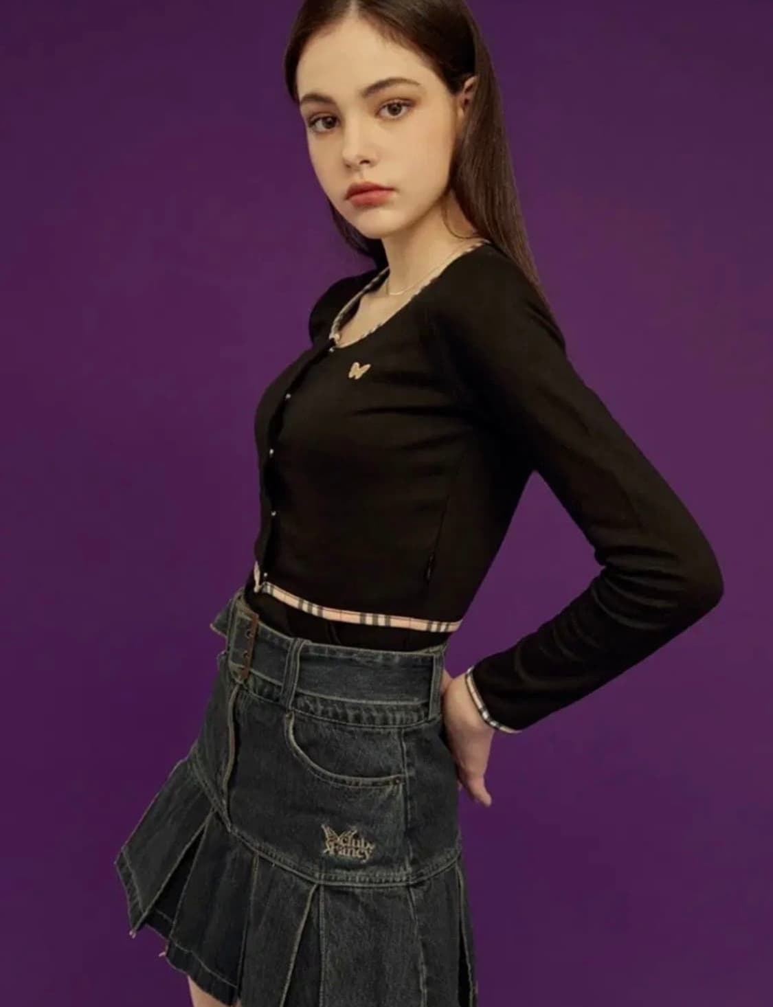 팬시클럽 블랙 체크라인 크롭 가디건 상품이미지3