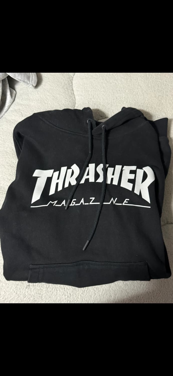 쓰레셔 트래셔 후드티 매거진 로고 블랙 그레이 M 상품이미지2