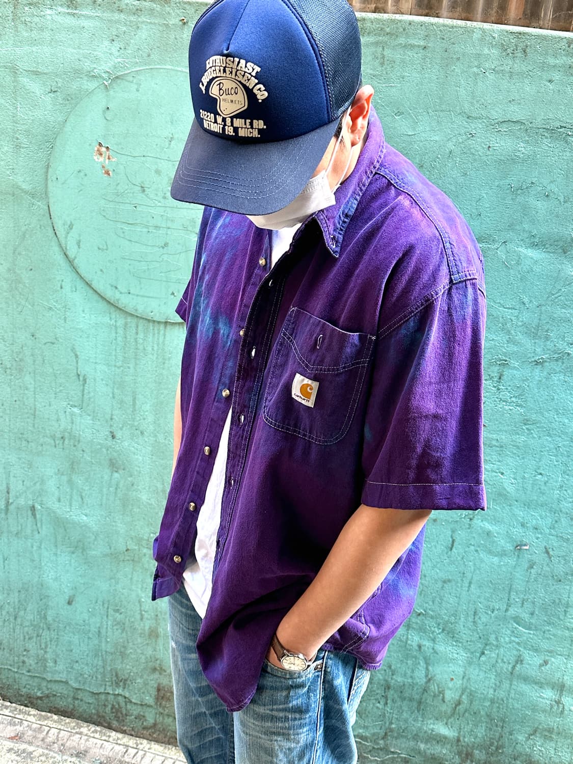 칼하트 퍼플 타이다잉 반팔셔츠 L 상품이미지3