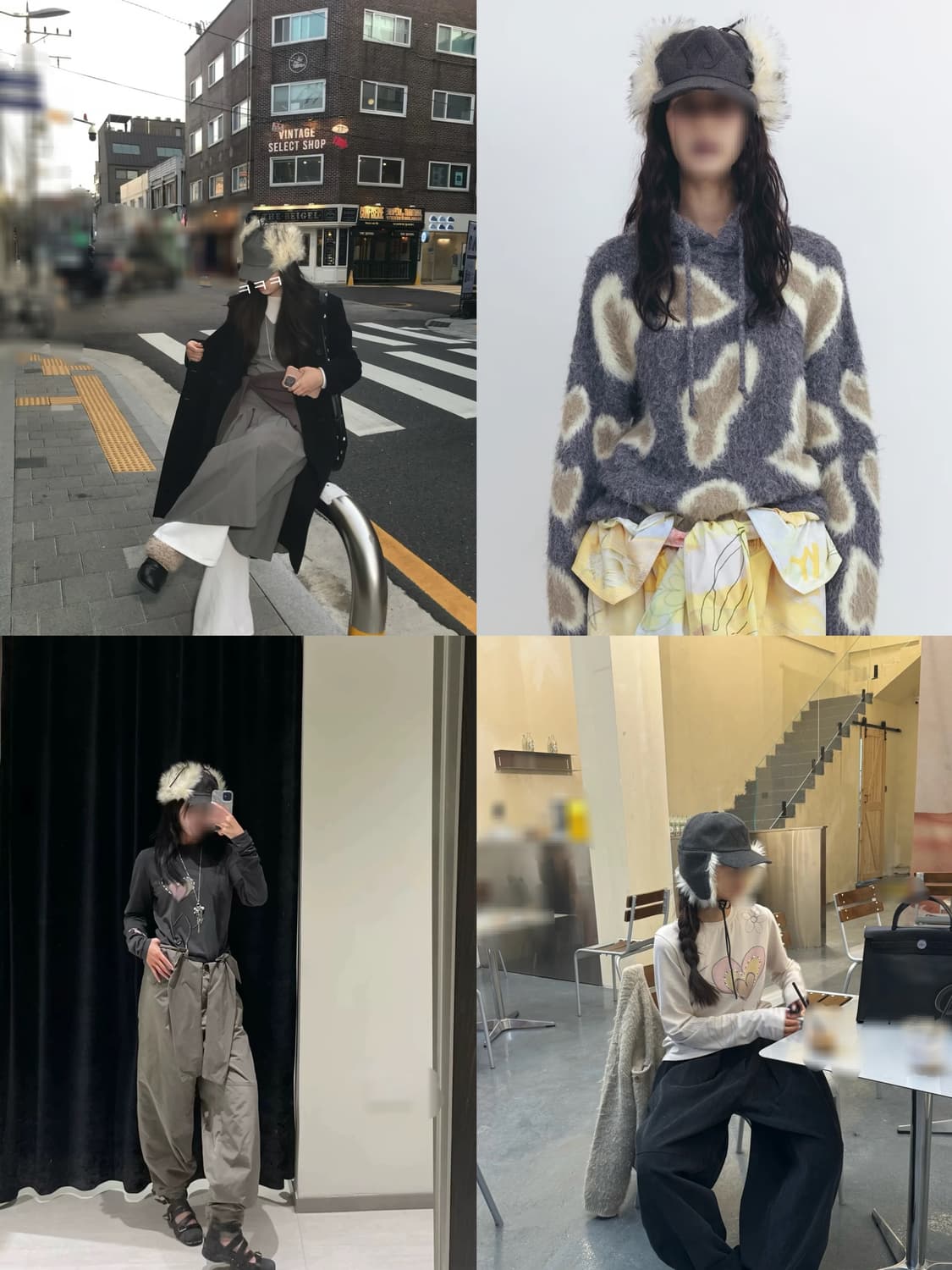 그레이 크림베이지 오픈와이와이 포우퍼 이어프랩 이어플랩 캡 볼캡 모자 상품이미지1