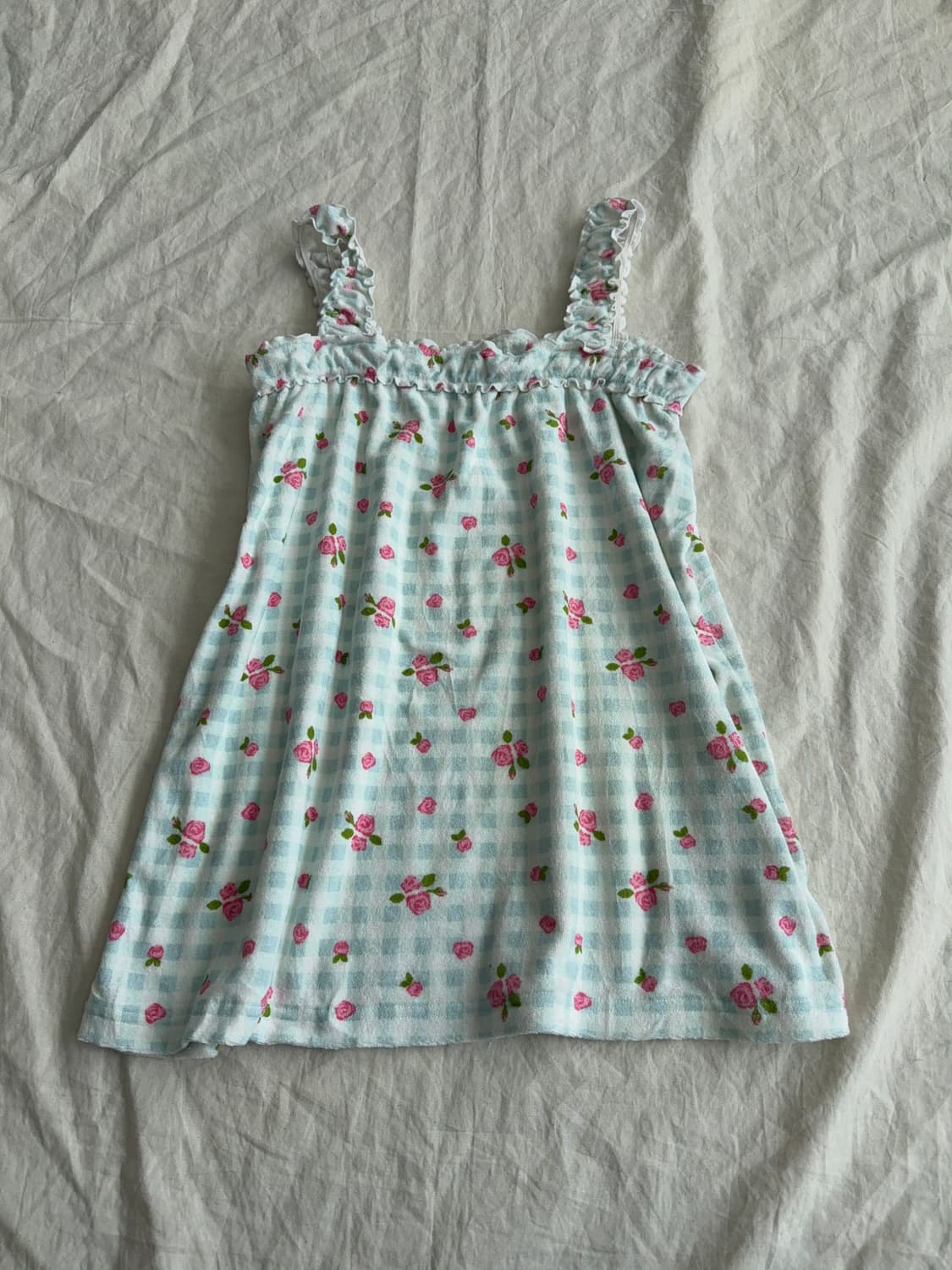 애플민트 하이틴 러블리 체크 테리 슬리브리스 상품이미지1