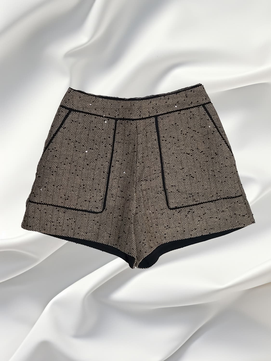 [여성 S/스몰] 울혼방 헤링본 숏팬츠 A라인 가을겨울 모직 반바지 상품이미지1