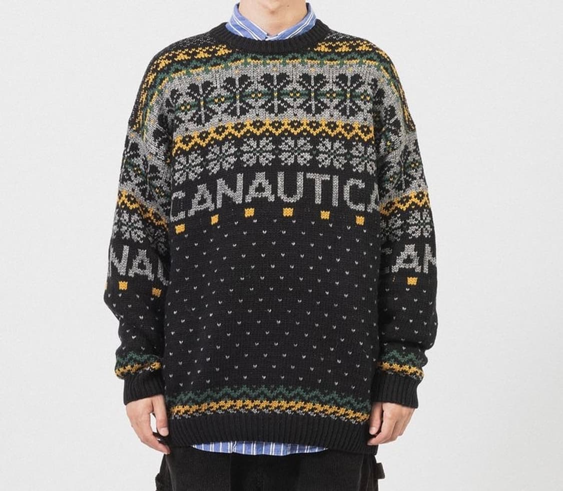 NAUTICA JAPAN  LINE 스노우패턴 자가드 풀오버 스웨터 상품이미지2