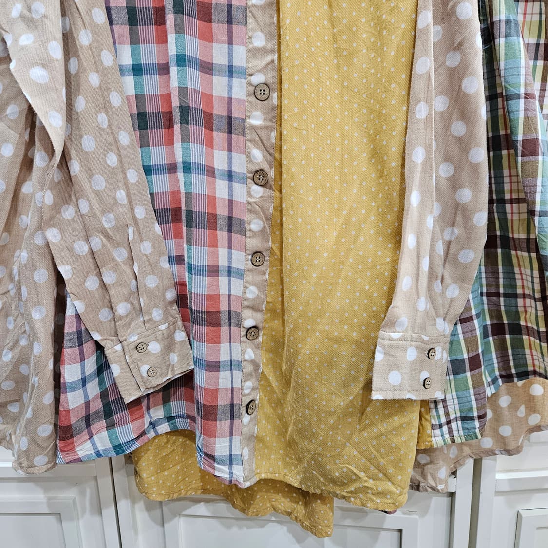 패치워크 도트 체크 롱 스커트 상품이미지3