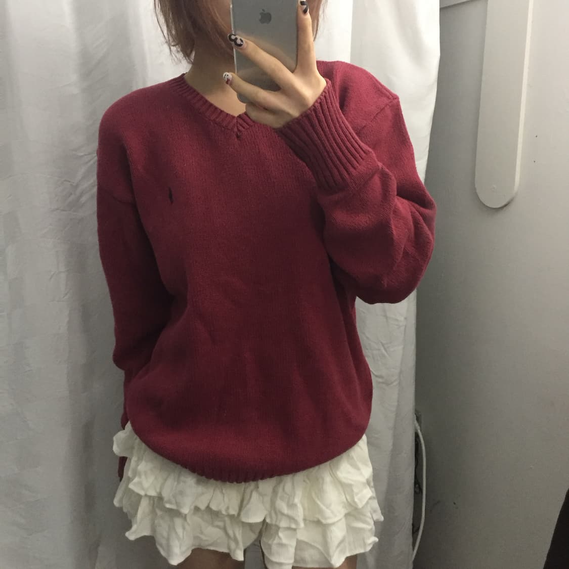 Polo 폴로랄프로렌 모리걸 버건디 브이넥 니트 상품이미지1