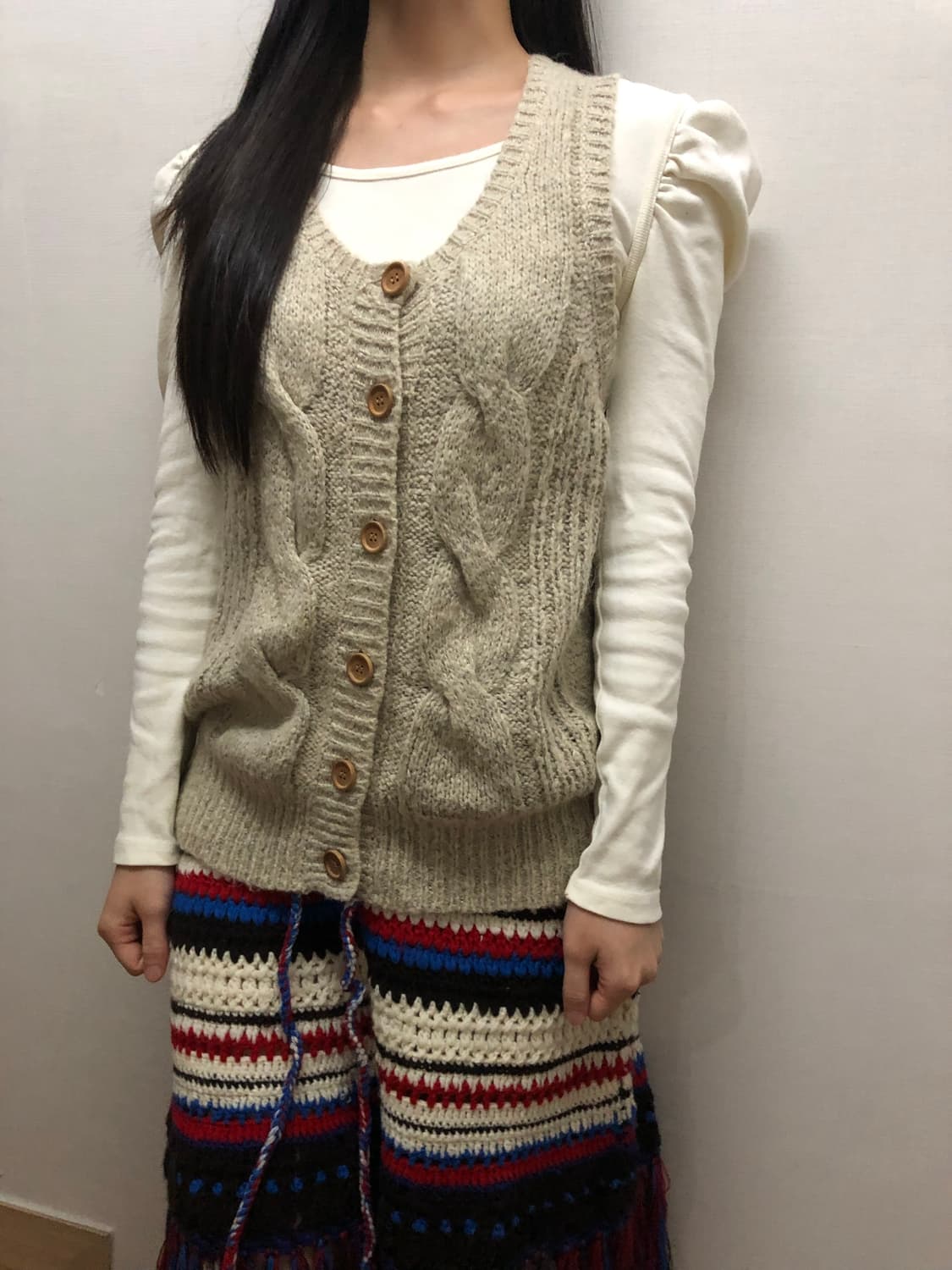 빈티지 베이지 니트 베스트 상품이미지2