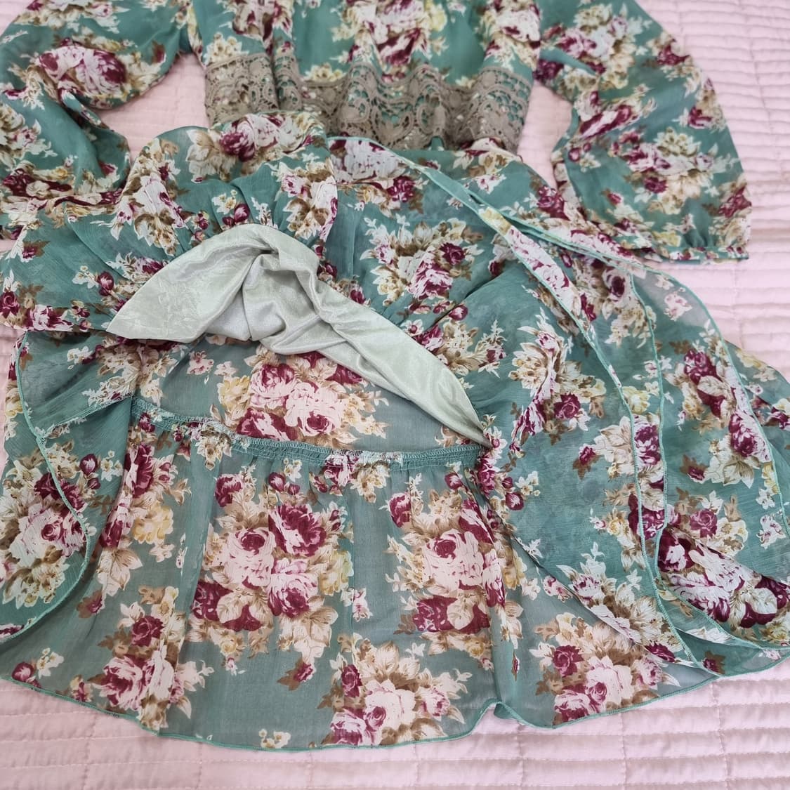 엑시즈팜(Axes femme) 민트 플라워 레이스 원피스 상품이미지4