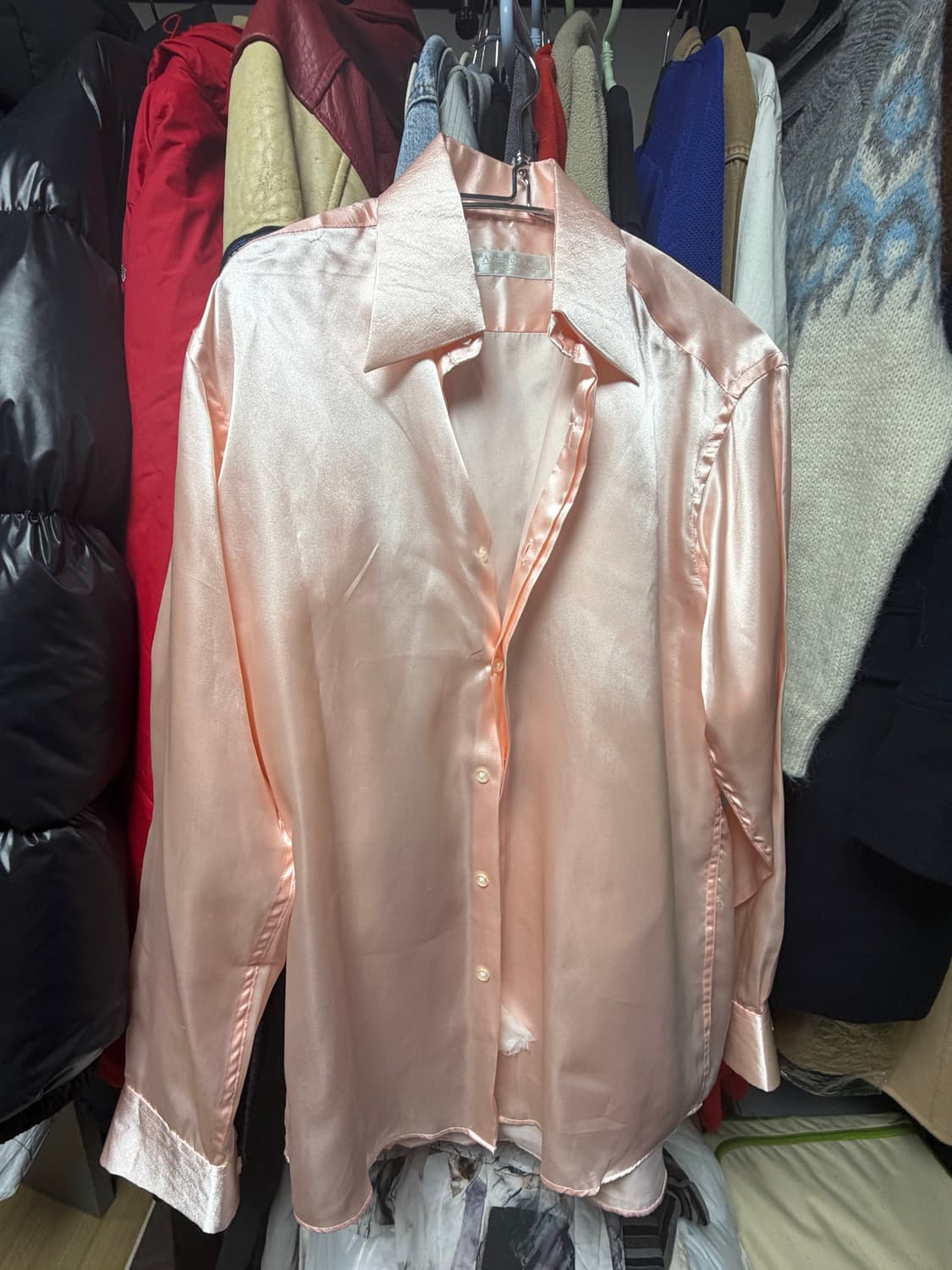 Vintage 핑크 새틴 shirts 상품이미지1