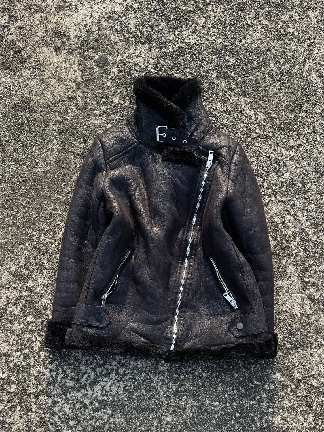 Black shearling jacket 상품이미지1