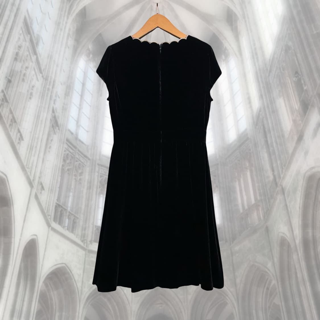 일본 로맨틱 빈티지 블랙 벨벳 캡소매 자수 원피스 로판 상품이미지2