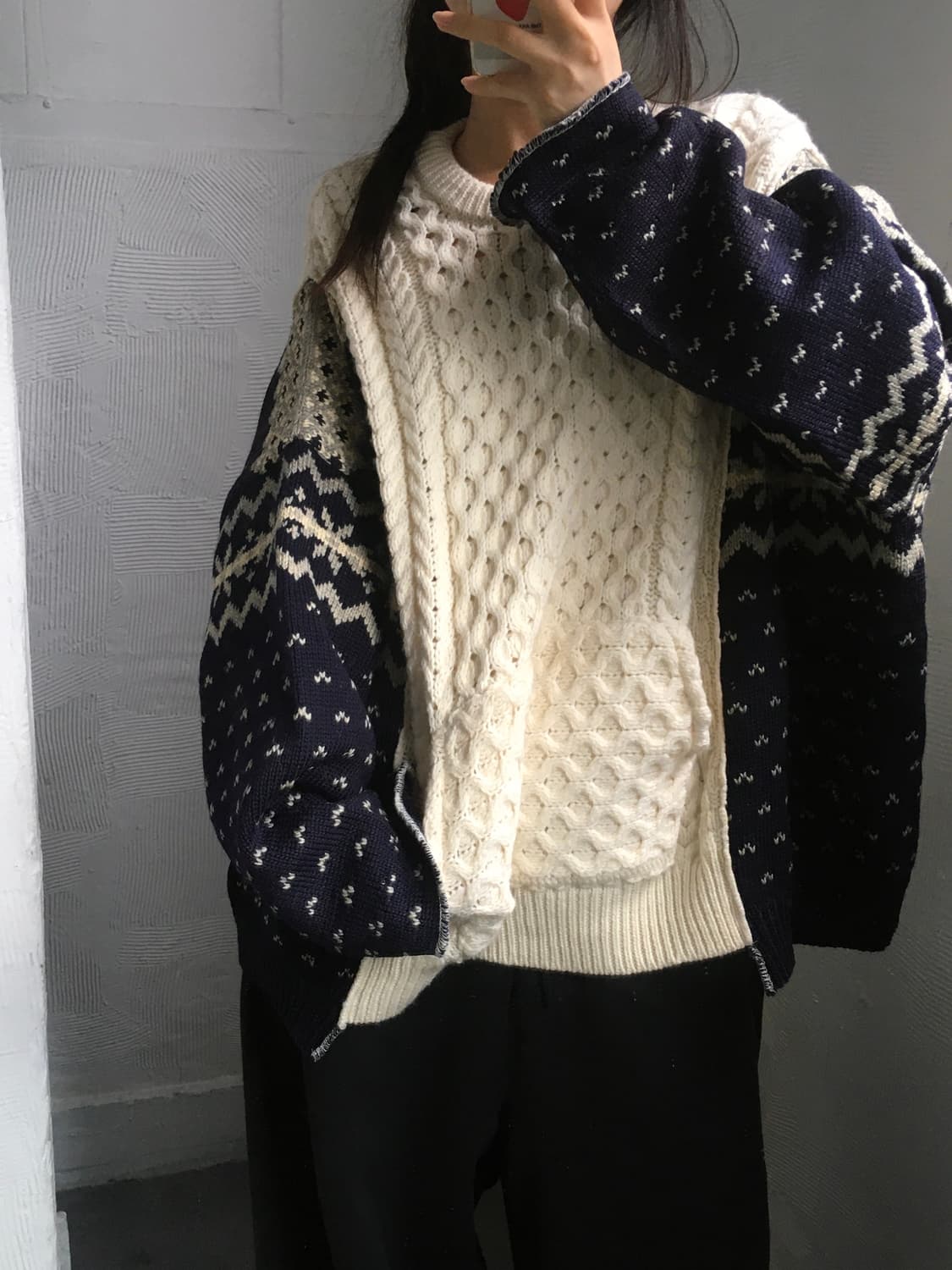 77circa 나나서카 패턴 피셔맨 니트  상품이미지2
