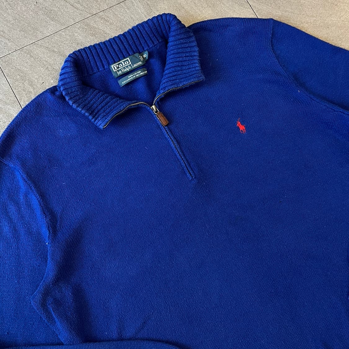 폴로 정품 딥 블루 해비 코튼 반집업 니트 상품이미지2