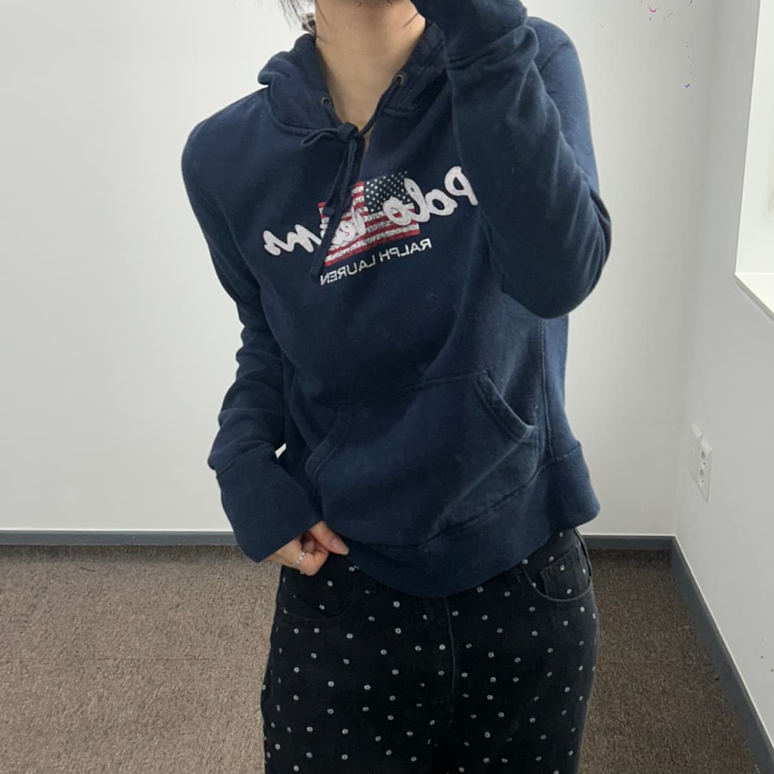 Polo 폴로 진스 레터링 로고 성조기 네이비 후드티 상품이미지2