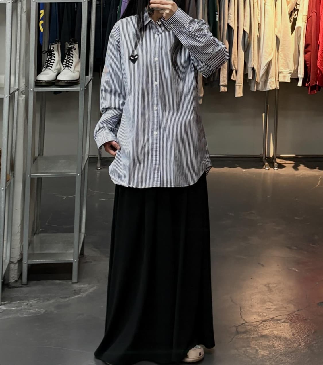 꼼데가르송 스트라이프 블랙하트 와펜 셔츠 A3801 상품이미지1