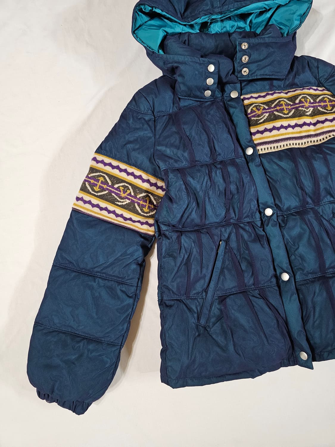 [40] 일본 빈티지 레트로 니트 배색 튤 메쉬 레이어드 패딩 다운 점퍼 상품이미지2