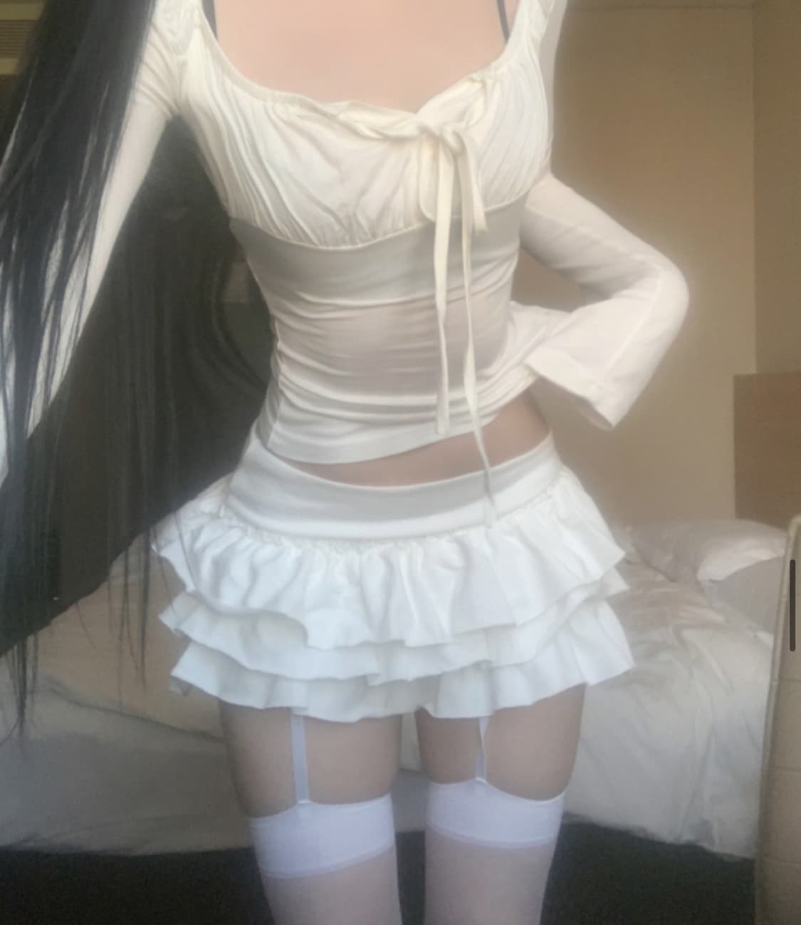 (세트로 판매) 스젠 레이스 슬리브리스 미니스커트 화이트 상품이미지5