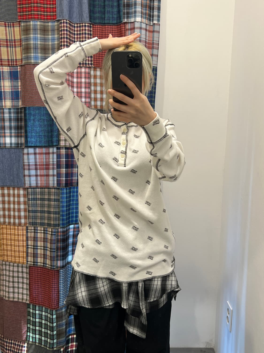 히스테릭 글래머 로고 패턴 와플 롱슬리브 상품이미지3