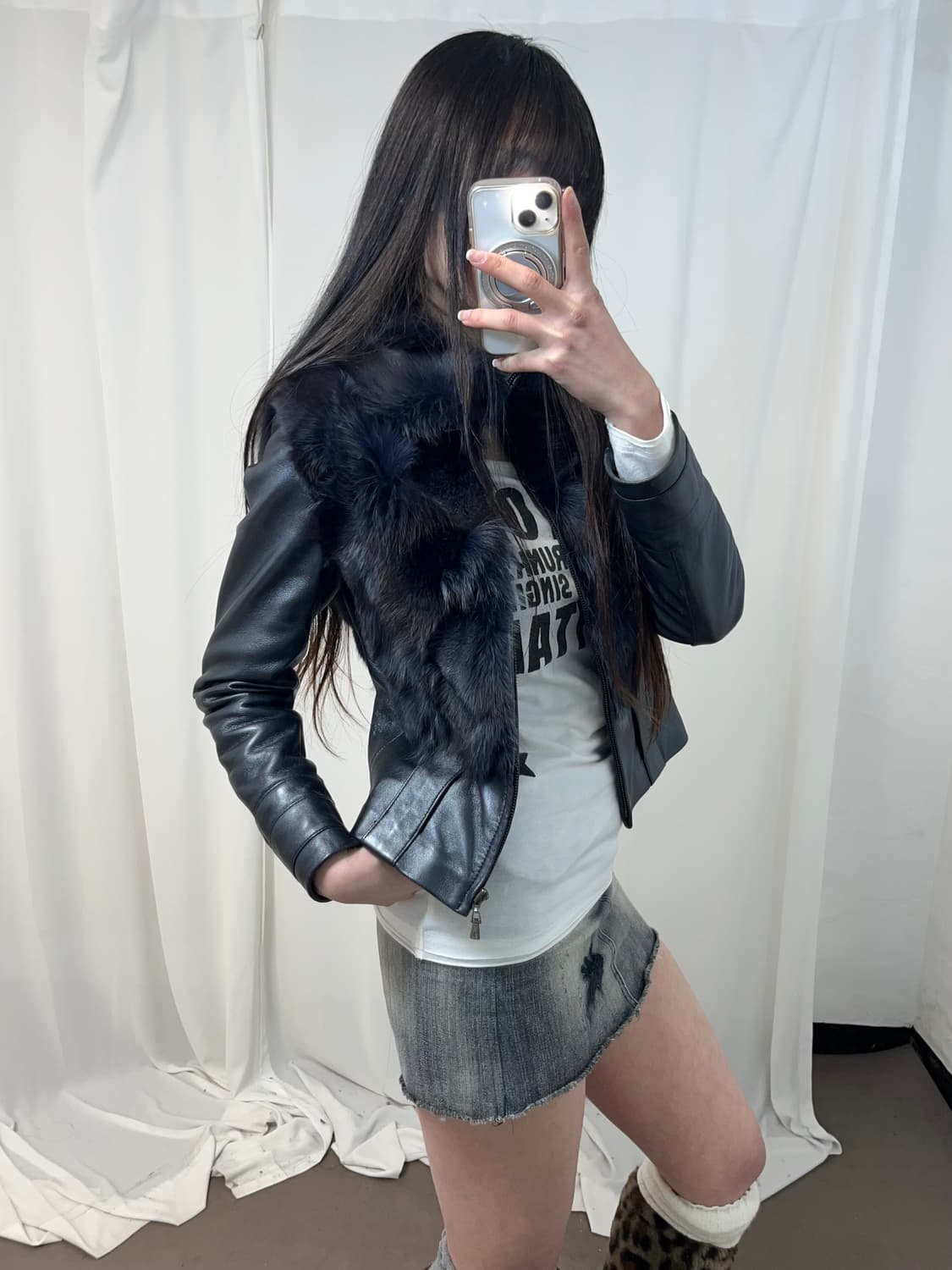 다크 네이비 글리터 폭스퍼 자켓 상품이미지1