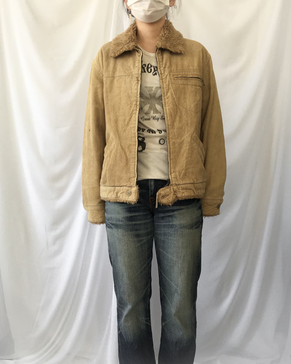 Fake fur collar corduroy jacket 상품이미지1