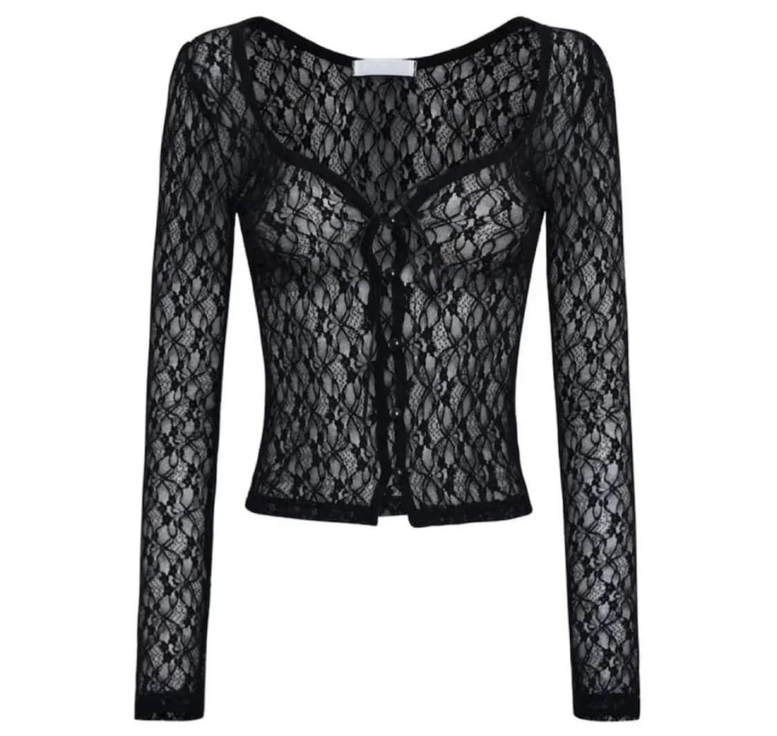 (새상품)쓰리타임즈 로맨틱 레이스 가디건 쓰탐 블랙 상품이미지1