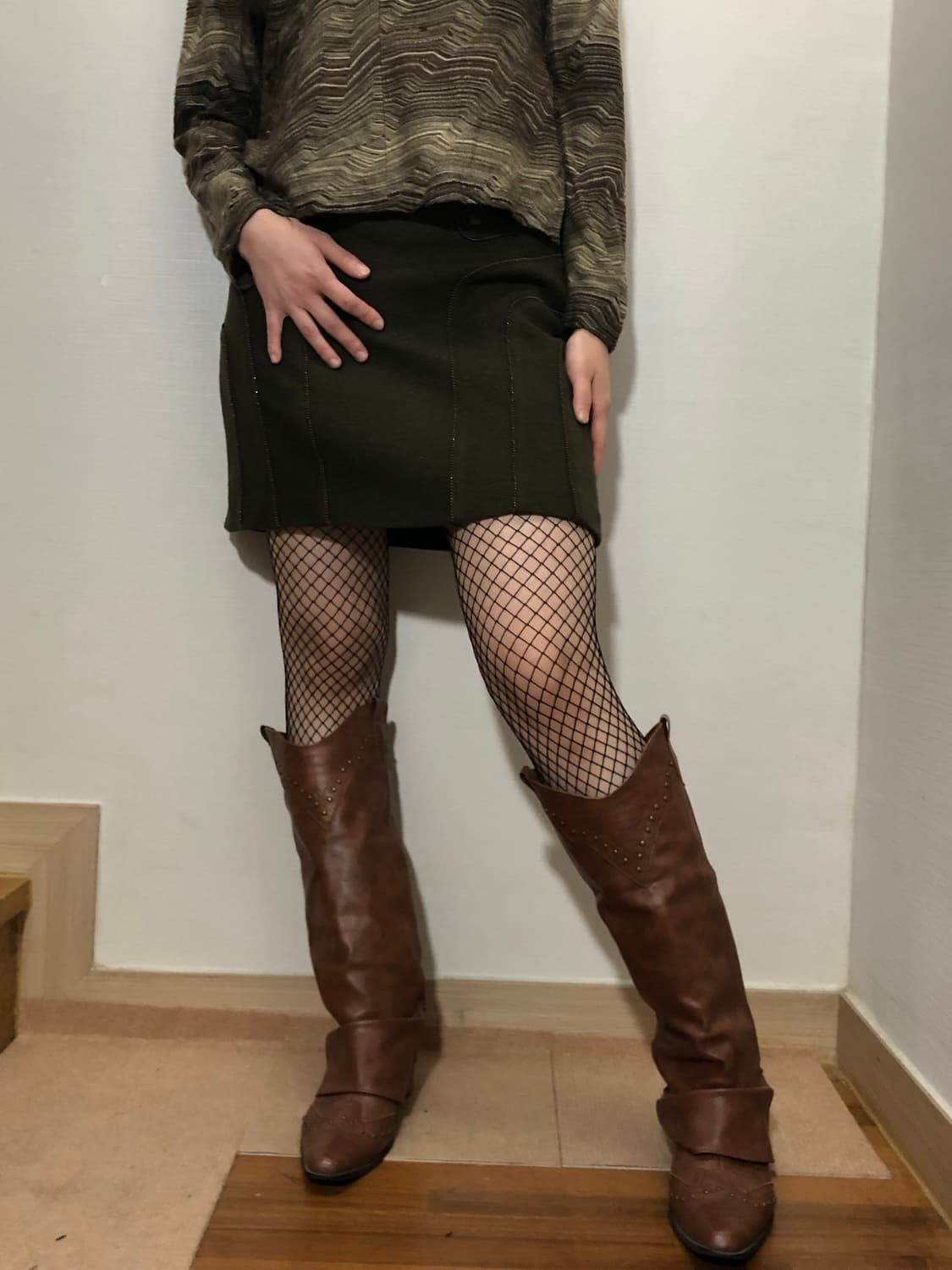 빈티지 다크 올리브 울 미니 스커트 상품이미지5