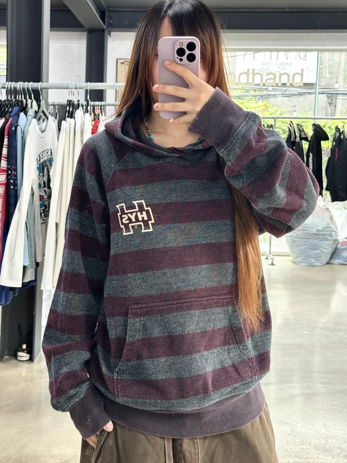 히스테릭글래머 너드 스트라이프 후드티셔츠  상품이미지1