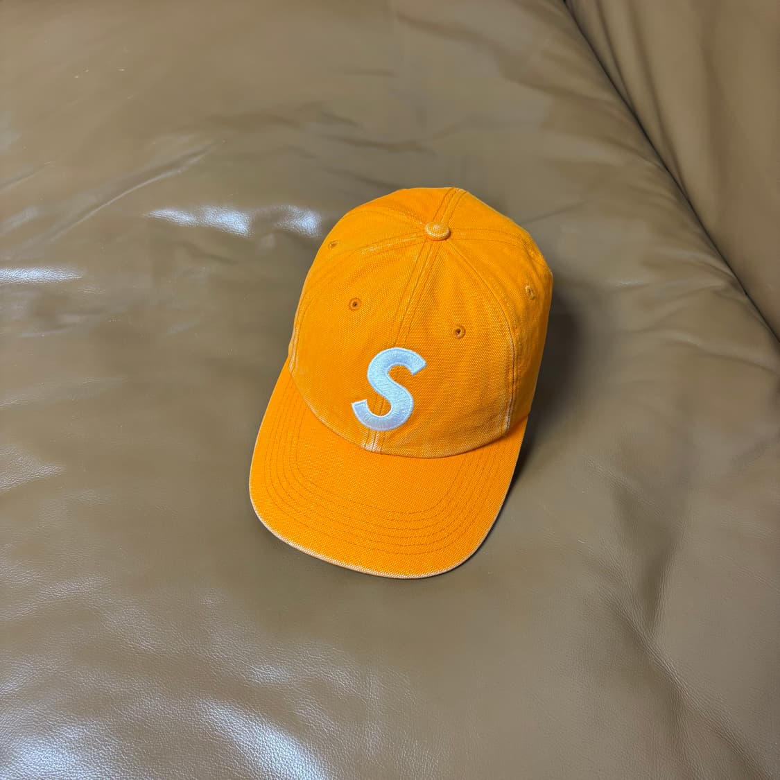 Supreme 슈프림 피그먼트 워시드 오렌지 S로고 6패널 볼캡 모자 상품이미지1