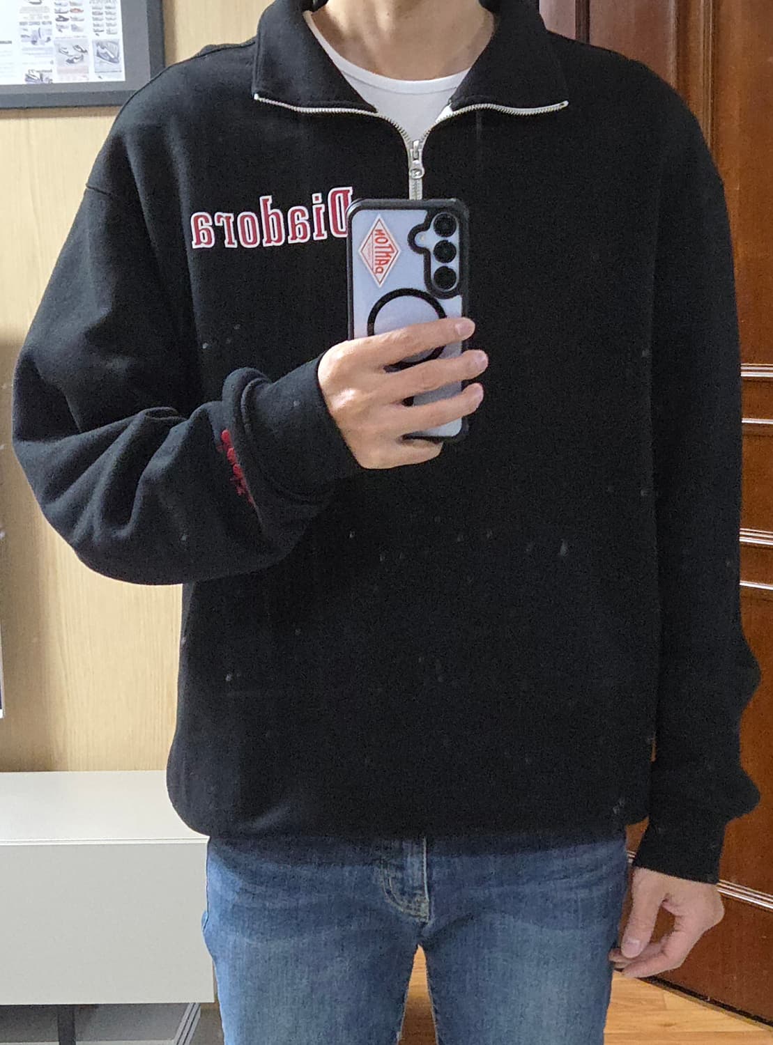 (착샷) 디아도라 하프 집업 맨투맨 블랙 상품이미지10