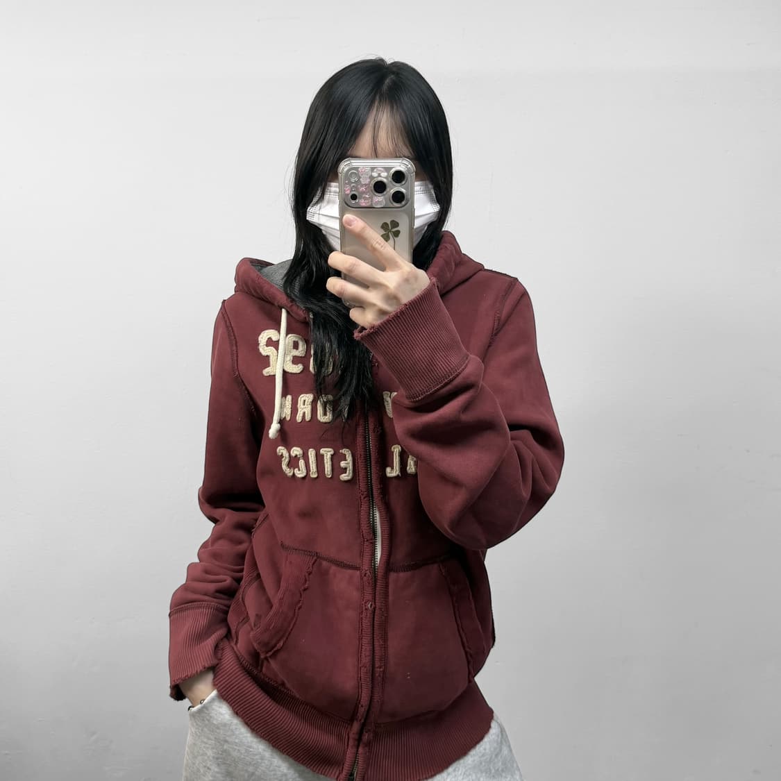 아베크롬비 스펠 로고 후드집업 버건디 상품이미지1