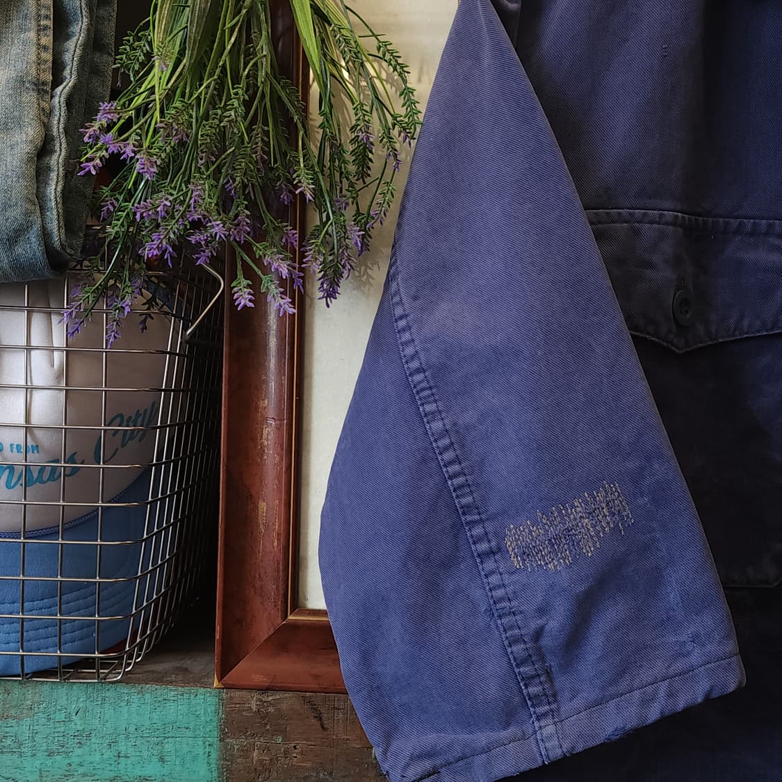 60s 프렌치 워크자켓 프렌치자켓 페이딩 블루 데미지 사파리 자켓 48 상품이미지8