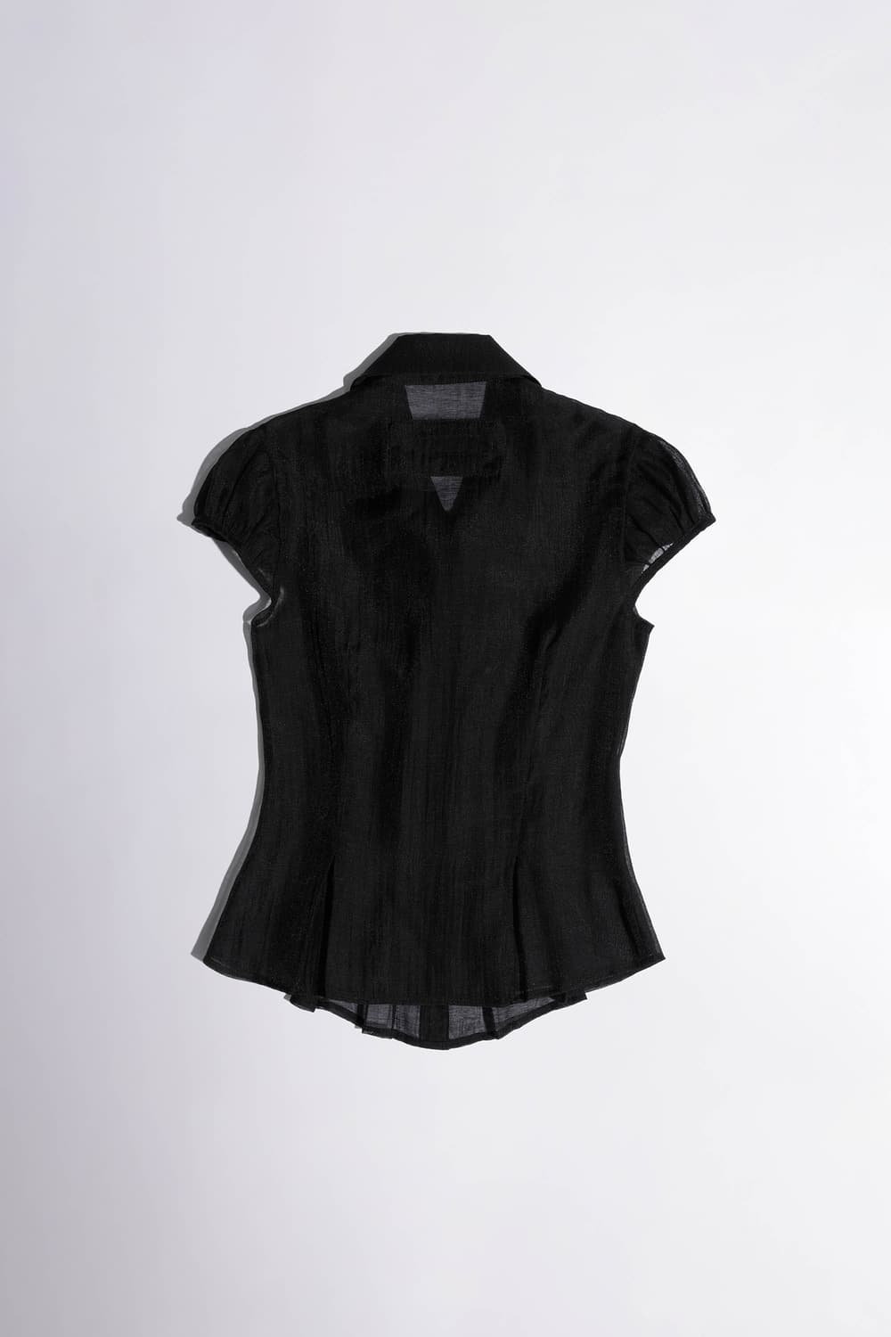 (M) 스컬프터 Sheer Pleated Hem Blouse Black 상품이미지2