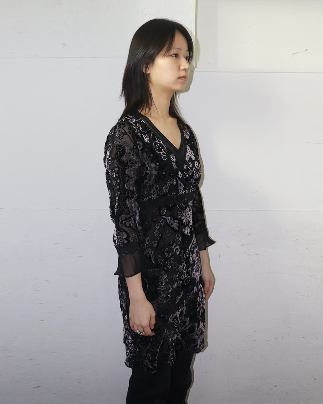 존 갈리아노 00s 레이스 디테일 벨루어 원피스 상품이미지2