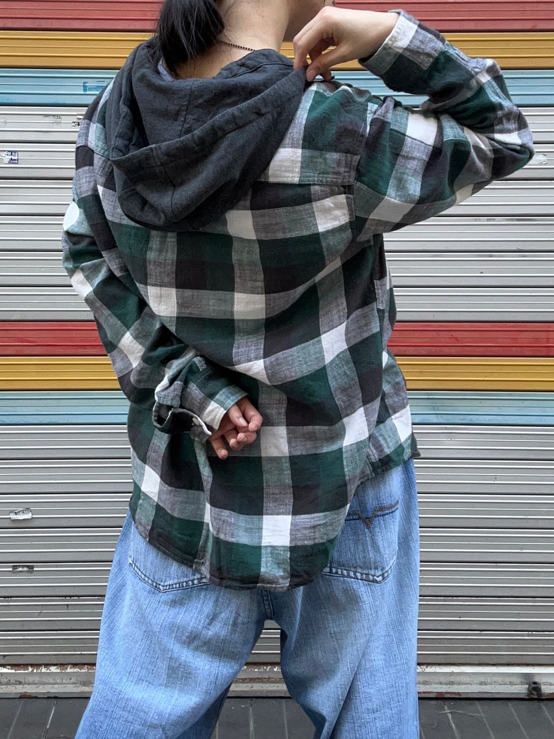 90s AMERICAN EAGLE 후드 체크플란넬셔츠 상품이미지2