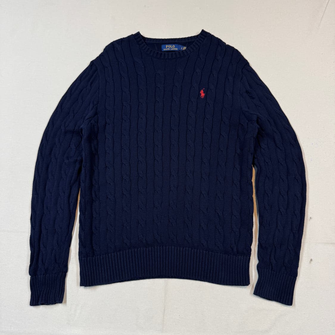 L) 폴로 랄프로렌 케이블 꽈배기 라운드넥 니트 네이비 상품이미지1