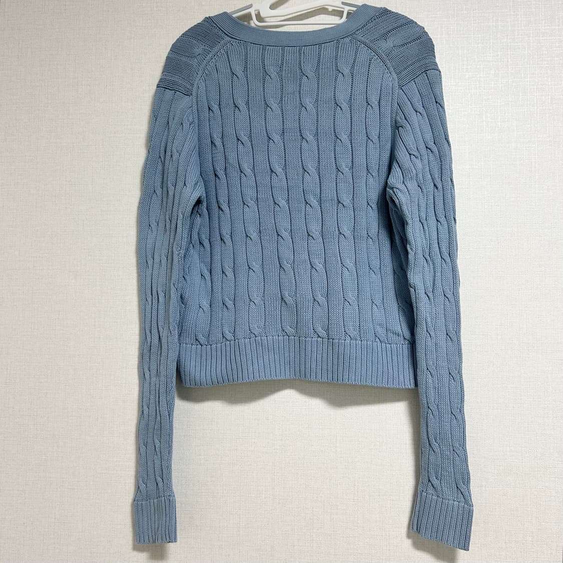 폴로 랄프로렌 신형 큐알 브이넥 꽈배기 니트 가디건 스카이블루 소라 L 상품이미지6