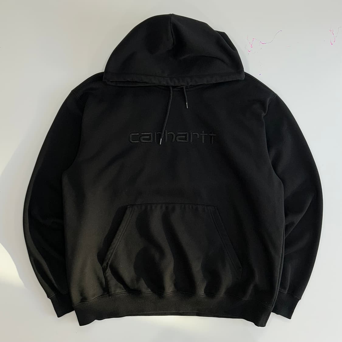 Carhartt 칼하트 블랙 자수로고 블랙 후드티 상품이미지3