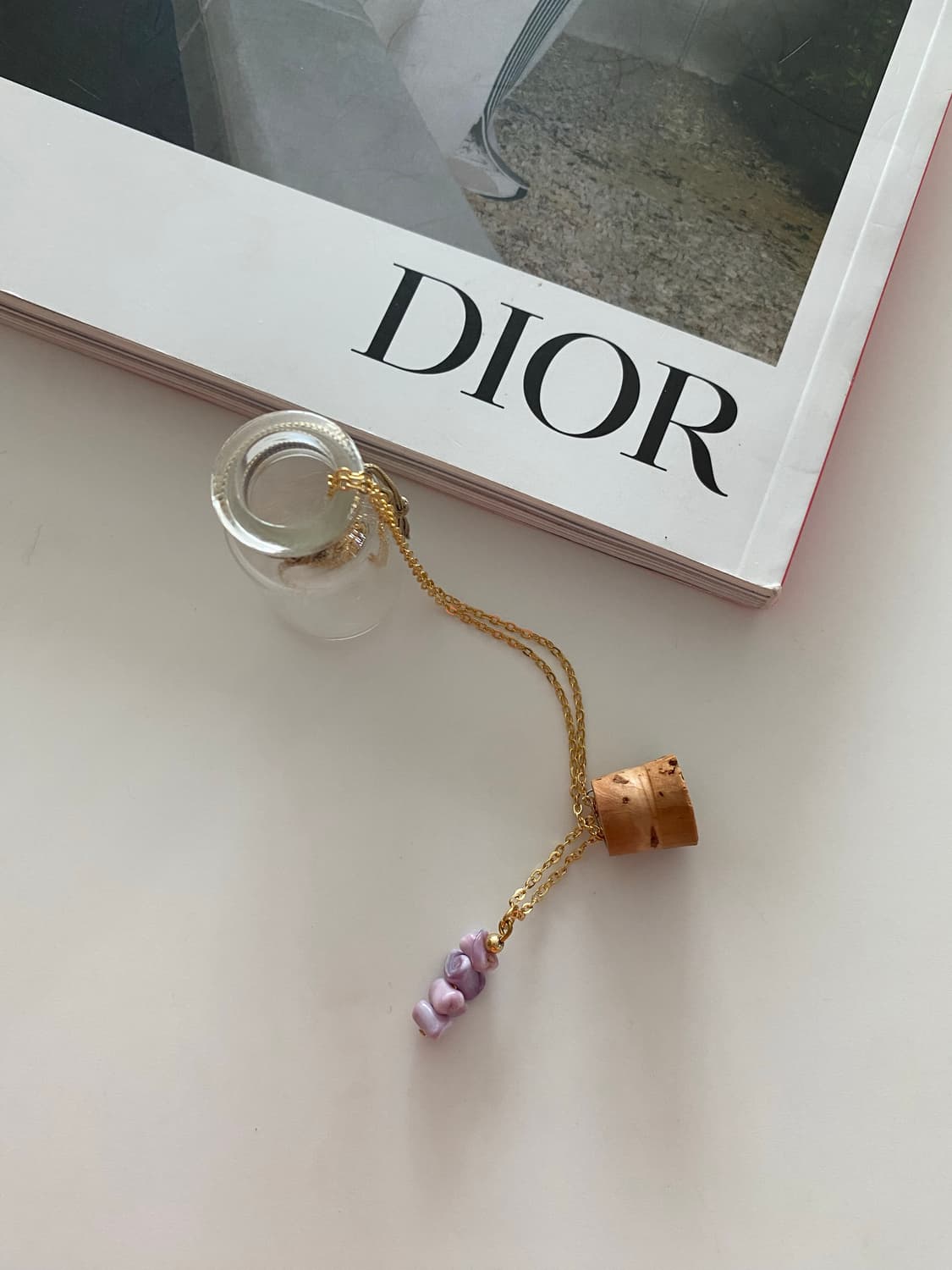 빈티지 핑크스톤 목걸이 유리병 포함 상품이미지3