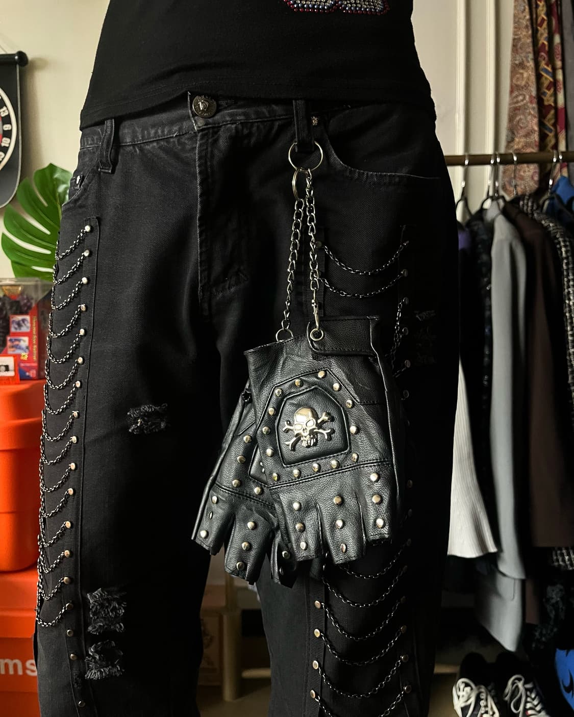 Fingerless Leather Studed Chain Gloves 상품이미지2
