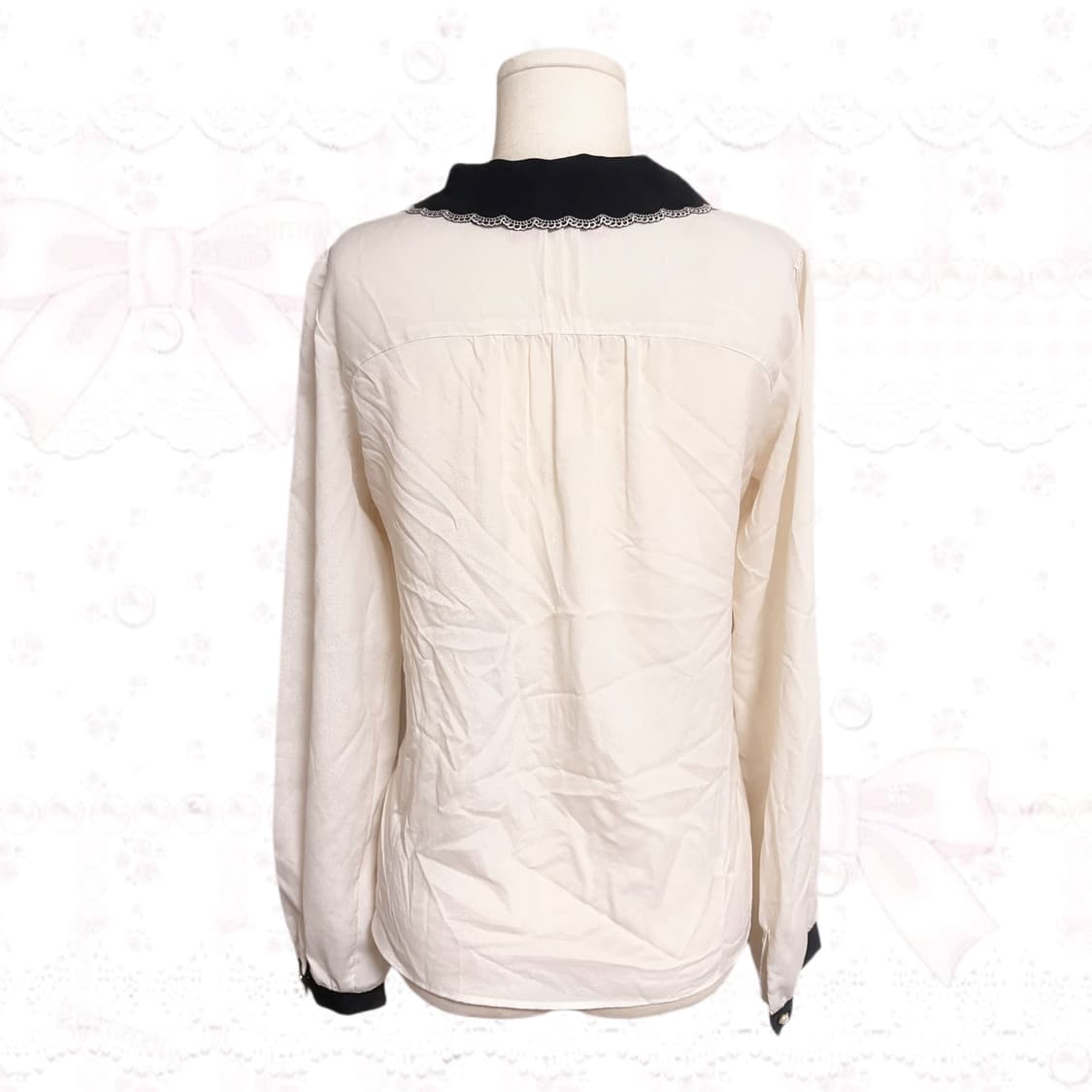 앙크루즈 지뢰계 양산형 히메갸루 화이트 앤 블랙 레이스 퍼프 블라우스 상품이미지3