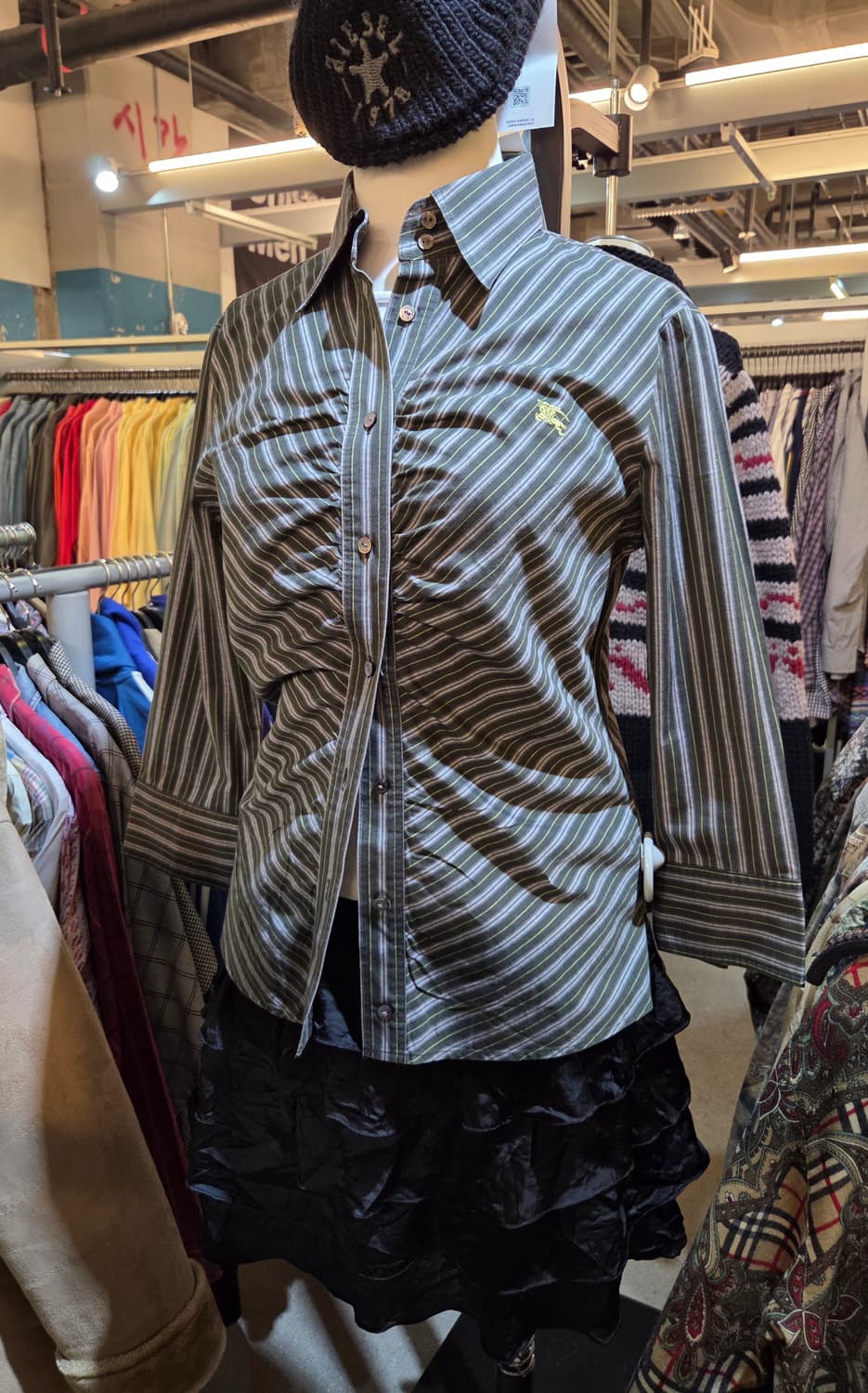 BURBERRY 버버리 그린스트라이프 7부셔츠💯 상품이미지1