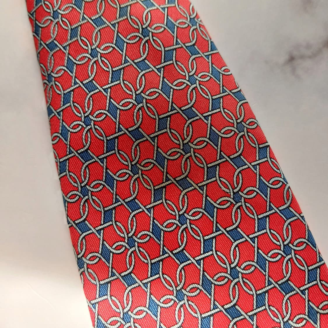 에르메스 실크 레드 체인 패턴 넥타이 9.8cm B등급 A18686
 상품이미지7