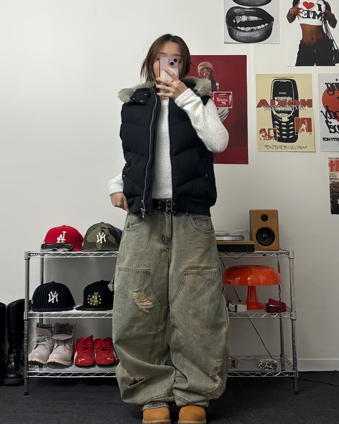 아디다스 미시엘리엇 00s 퍼 후드 패딩 조끼 상품이미지4