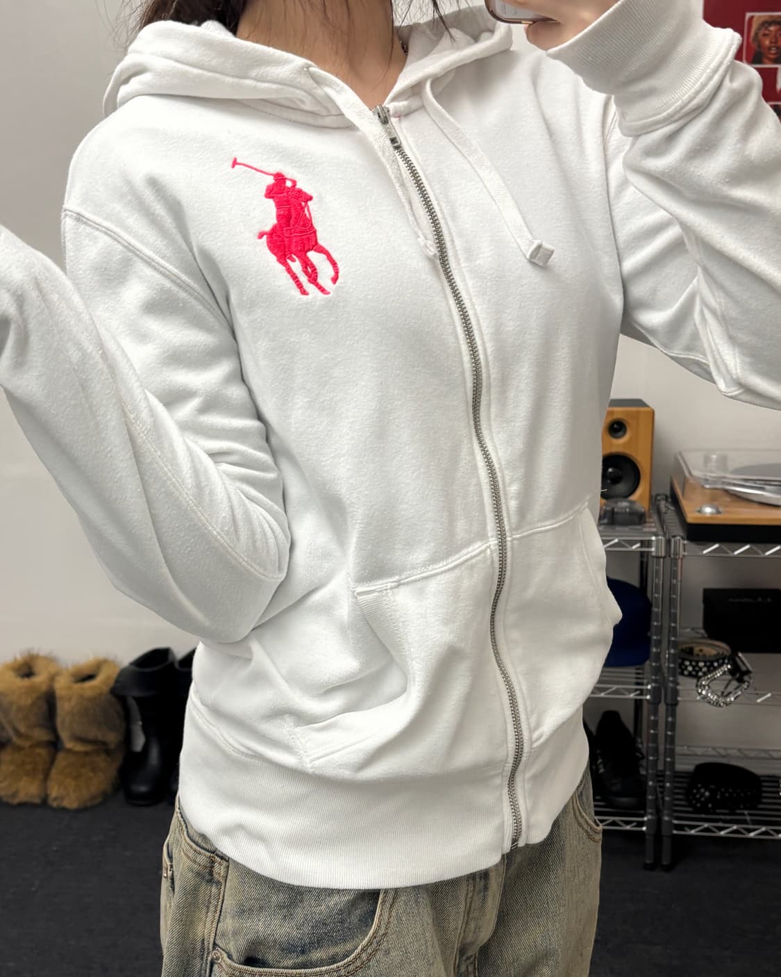 폴로 핑크 빅포니 로고 후드집업 상품이미지2