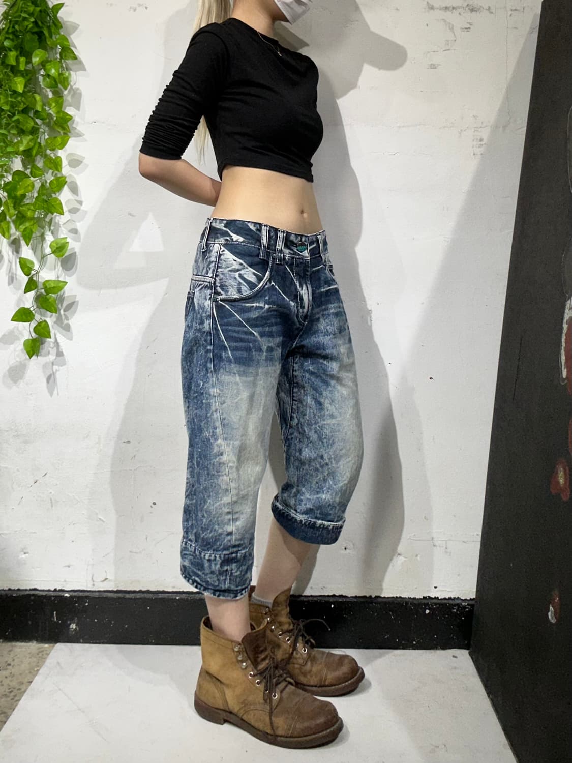 애비수 진청 데미지 워싱 데님 팬츠 청바지 힙합 반바지  상품이미지2