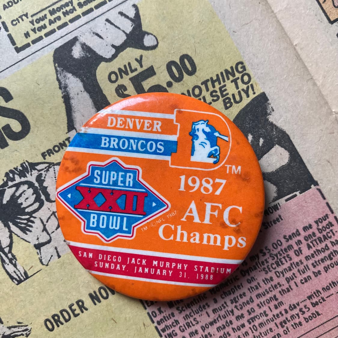 빈티지 super bowls 프린팅 오렌지 핀 버튼 뱃지 브로치 악세사리 상품이미지1