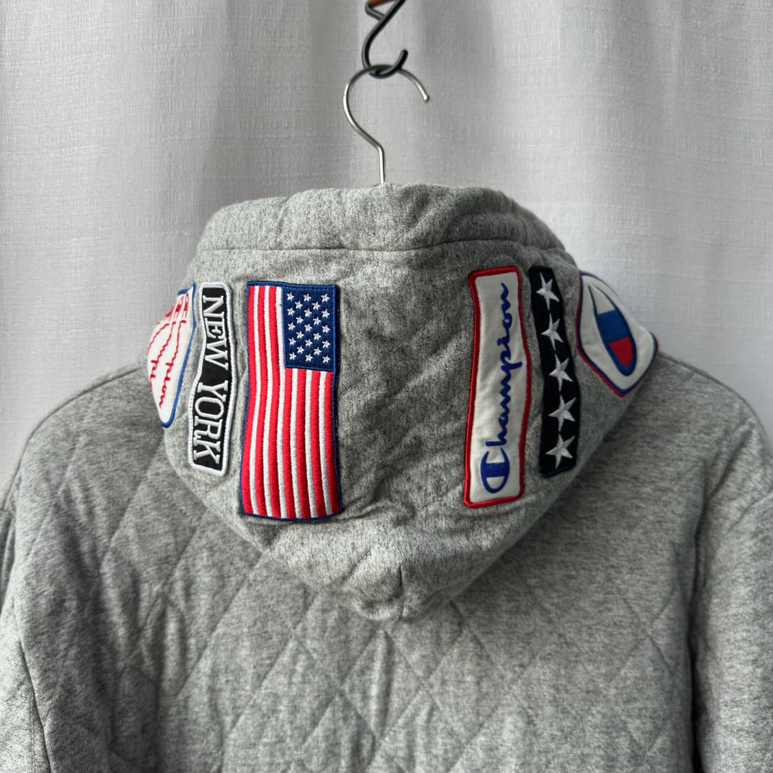 챔피온 재팬 직영점 한정판 멀티 패치 퀼팅 후드티 그레이 XL 상품이미지6